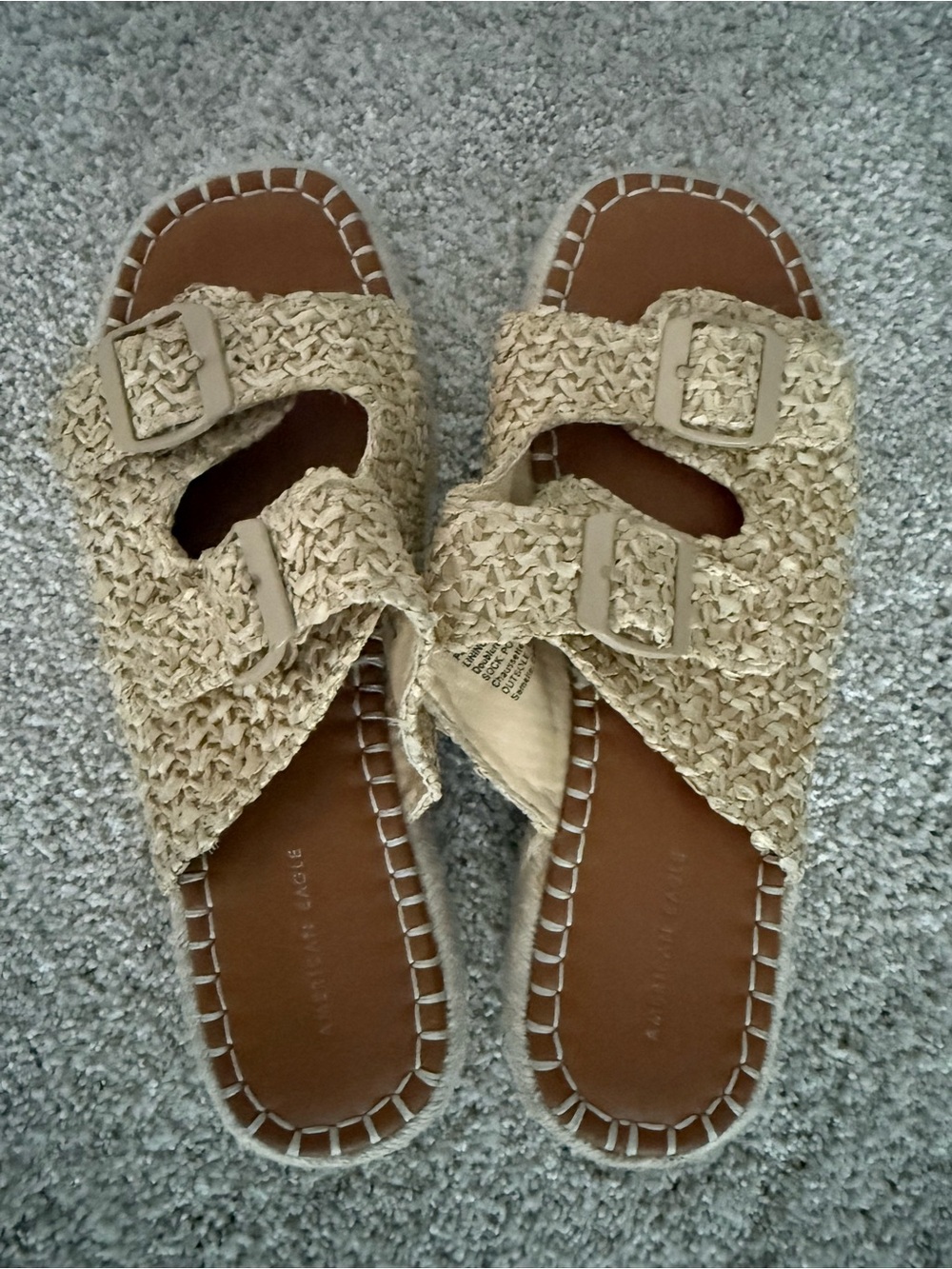 Woven Beige Slide Sandals with Buckle Detail American eagle size 8